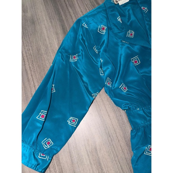 Petites for Maggy Vintage Teal Geometric Satin Midi Dress Size 4 Retro 80s G2 - Picture 6 of 10